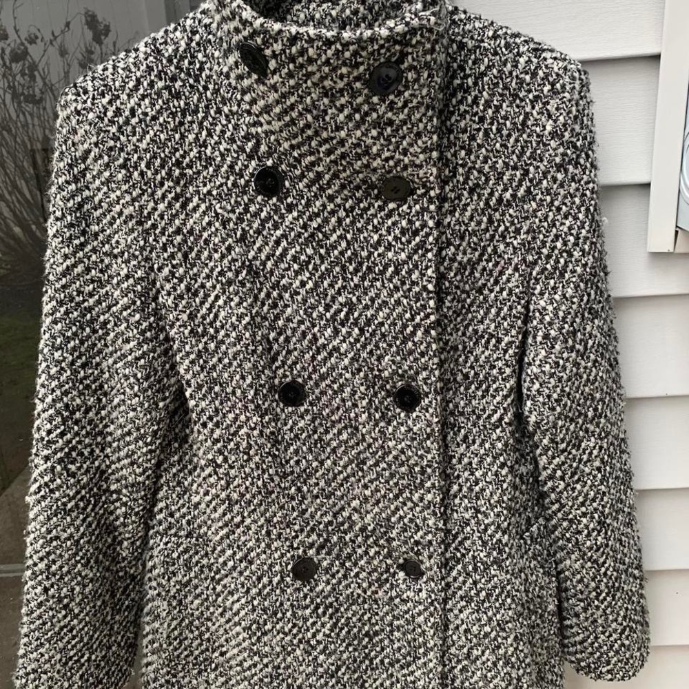 Calvin Klein Funnel Neck Tweed Pea Coat